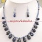 Blue Sapphire gemstone Drop & silver Beads Necklace