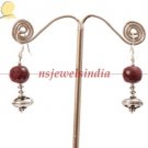 Handcrafted natural red ruby & silver beads earring