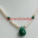Natural emerald & pearl gemstone beads necklace