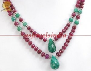 Natural Ruby & emerald Gemstone silver beads Necklace