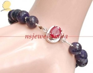 Sapphire & ruby gemstone with silver beads Necklace