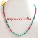 Emerald & ruby beads gemstone with silver Necklace