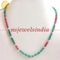 Emerald & ruby beads gemstone with silver Necklace