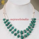 2strand cabochon emerald drop & pearl gemstone necklace