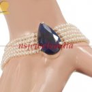Pear shape sapphire gemstone clasp & pearl bracelet