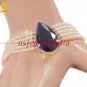 Pear shape sapphire gemstone clasp & pearl bracelet