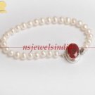 Handmade natural pearl & ruby silver clasp bracelet