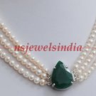 Natural fresh water Pearl & Emerlad  gemstone necklace
