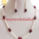 Handcrafted natural ruby & pearl with silver necklace