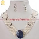7 strand pearl  & silver sapphire gemstone clasp string