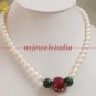 natural ruby.emerald & pearl with silver bead necklace