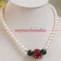 natural ruby.emerald & pearl with silver bead necklace
