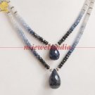Natural Sapphire gemstone Drop & silver Beads Necklace