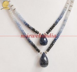 Natural Sapphire gemstone Drop & silver Beads Necklace