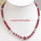 single strand ruby gemstone & silver beads necklace