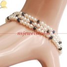 pearl & sapphire beads gemstone with silver bracelet