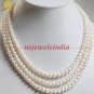 3 strand natural fresh water pearl gemstone necklace