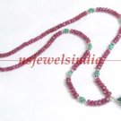 Handmade emerald & ruby with silver beads necklace