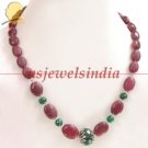 Emerald & ruby beaded gemstone with silver necklace