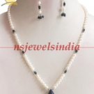 pearl & sapphire drop gemstone with silver necklace
