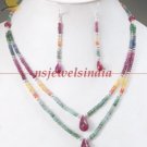 Natural emerald,sapphire & ruby gemstone bead necklace