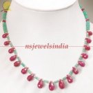 Handmade emerald & ruby gemstone with silver necklace
