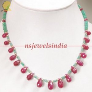 Handmade emerald & ruby gemstone with silver necklace