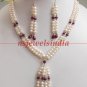 Natural pearl & Ruby gemstone beads with silver string