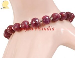 Natural red Ruby beads gemstone & silver bracelet