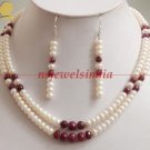 2 strand pearl & Ruby gemstone beads with silver string