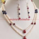 sapphire,ruby & pearl beads gemstone with silver string