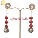 natural cabochon ruby gemstone with silver bead earring