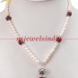 natural pearl &ruby gemstone with silver bead necklace