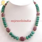 Cabochon ruby & emerald beads gemstone necklace