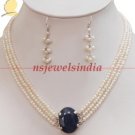 Natural fresh water pearl & sapphire gemstone necklace