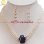 Natural fresh water pearl & sapphire gemstone necklace