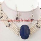 natural pearl  & silver sapphire gemstone clasp string