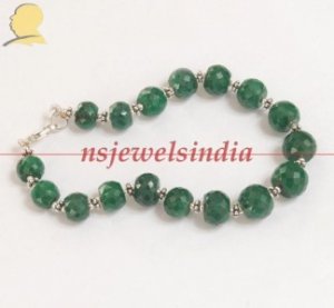 Handcrafted natural emerald gemstone & silver bracelet