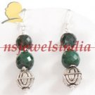 emerald & sapphire gemstone with silver beads earring