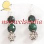 emerald & sapphire gemstone with silver beads earring