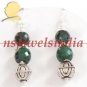 emerald & sapphire gemstone with silver beads earring