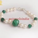 pearl & emerald beads gemstone with silver bracelet