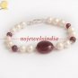 Natural ruby & pearl gemstone with silver bracelet