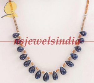 Citrine & sapphire drops gemstone with silver string