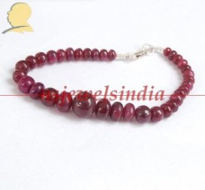 stunning Natural cabochon beads ruby & silver bracelet