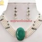 5 strand pearl & silver emerald gemstone clasp string