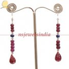 Ruby & sapphire drop gemstone with silver earring