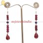Ruby & sapphire drop gemstone with silver earring