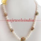 Natural fresh water pearl & gold foli boll necklace