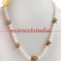 Natural fresh water pearl & gold foli boll necklace